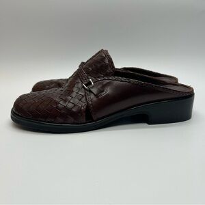 VTG 90s Leather Clogs Basket Weave Artiva Brazil Brown Sz 9